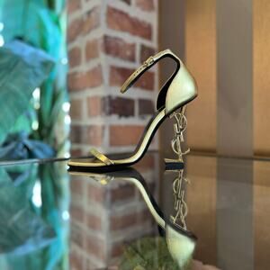 SAINT LAURENT Metallic Gold Leather Opyum Heels SZ 38.5 (US 8.5)